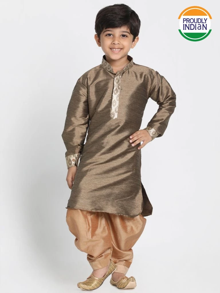 JBN Creation Boys' Bronze Cotton Silk Blend Kurta And Dhoti Pant Set 3 JBN Creation Boys' Bronze Cotton Silk Blend Kurta And Dhoti Pant Set