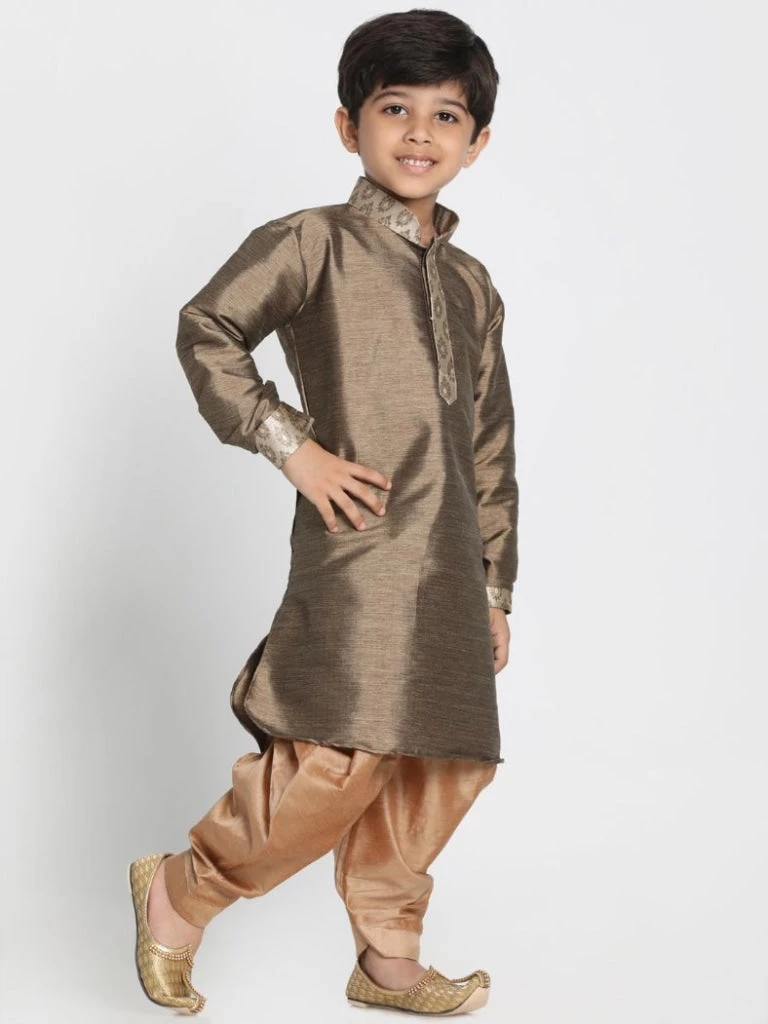 JBN Creation Boys' Bronze Cotton Silk Blend Kurta And Dhoti Pant Set 4 JBN Creation Boys' Bronze Cotton Silk Blend Kurta And Dhoti Pant Set