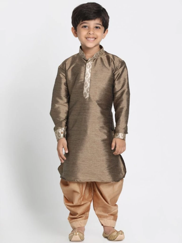 JBN Creation Boys' Bronze Cotton Silk Blend Kurta And Dhoti Pant Set 8 JBN Creation Boys' Bronze Cotton Silk Blend Kurta And Dhoti Pant Set