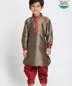 JBN Creation Boys' Gold Cotton Silk Blend Kurta And Dhoti Pant Set