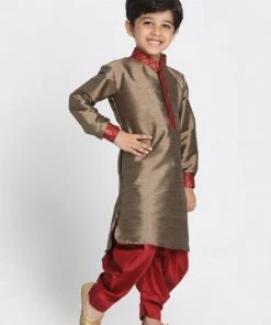 JBN Creation Boys' Gold Cotton Silk Blend Kurta And Dhoti Pant Set