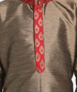 JBN Creation Boys' Gold Cotton Silk Blend Kurta And Dhoti Pant Set