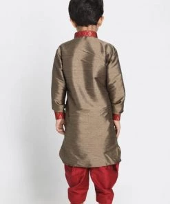 JBN Creation Boys' Gold Cotton Silk Blend Kurta And Dhoti Pant Set