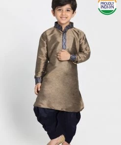 JBN Creation Boys' Bronze Cotton Silk Blend Kurta And Dhoti Pant Set