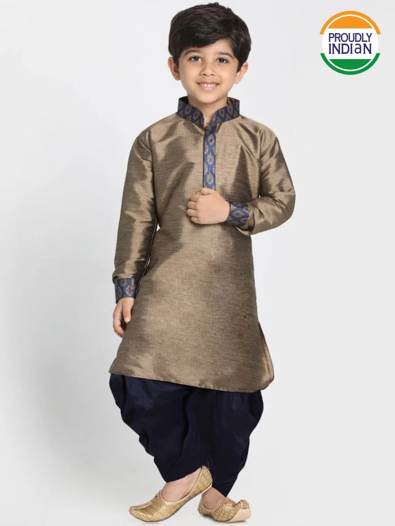JBN Creation Boys' Bronze Cotton Silk Blend Kurta And Dhoti Pant Set 3 JBN Creation Boys' Bronze Cotton Silk Blend Kurta And Dhoti Pant Set