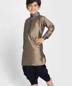JBN Creation Boys' Bronze Cotton Silk Blend Kurta And Dhoti Pant Set