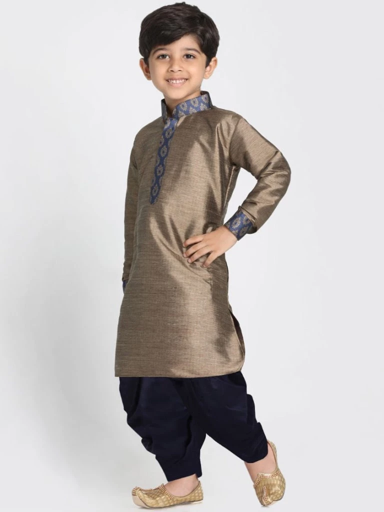 JBN Creation Boys' Bronze Cotton Silk Blend Kurta And Dhoti Pant Set 4 JBN Creation Boys' Bronze Cotton Silk Blend Kurta And Dhoti Pant Set