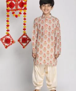 Vastramay Multicolor-Base-Beige And Cream Baap Beta Kurta And Patiala Set