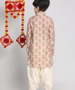 Vastramay Multicolor-Base-Beige And Cream Baap Beta Kurta And Patiala Set