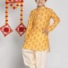 Vastramay Boys' Multicolor-Base-Mustard And Cream Kurta Patiala Set