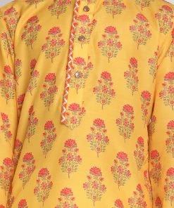 Vastramay Boys' Multicolor-Base-Mustard And Cream Kurta Patiala Set