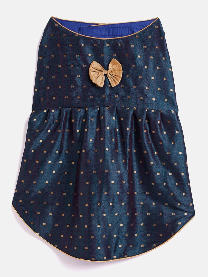 Vastramay Dogs' Blue And Gold Silk Blend Dress Ethnic Wear For Pets 4 Vastramay Dogs' Blue And Gold Silk Blend Dress Ethnic Wear For Pets