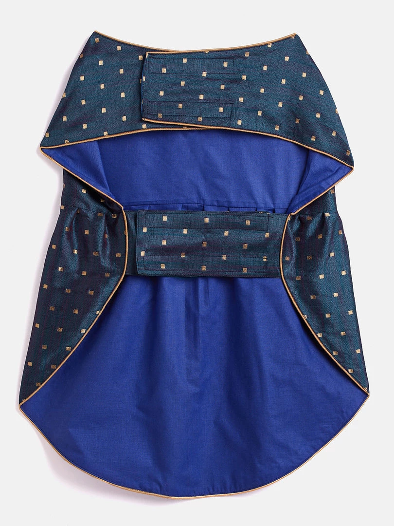 Vastramay Dogs' Blue And Gold Silk Blend Dress Ethnic Wear For Pets 5 Vastramay Dogs' Blue And Gold Silk Blend Dress Ethnic Wear For Pets