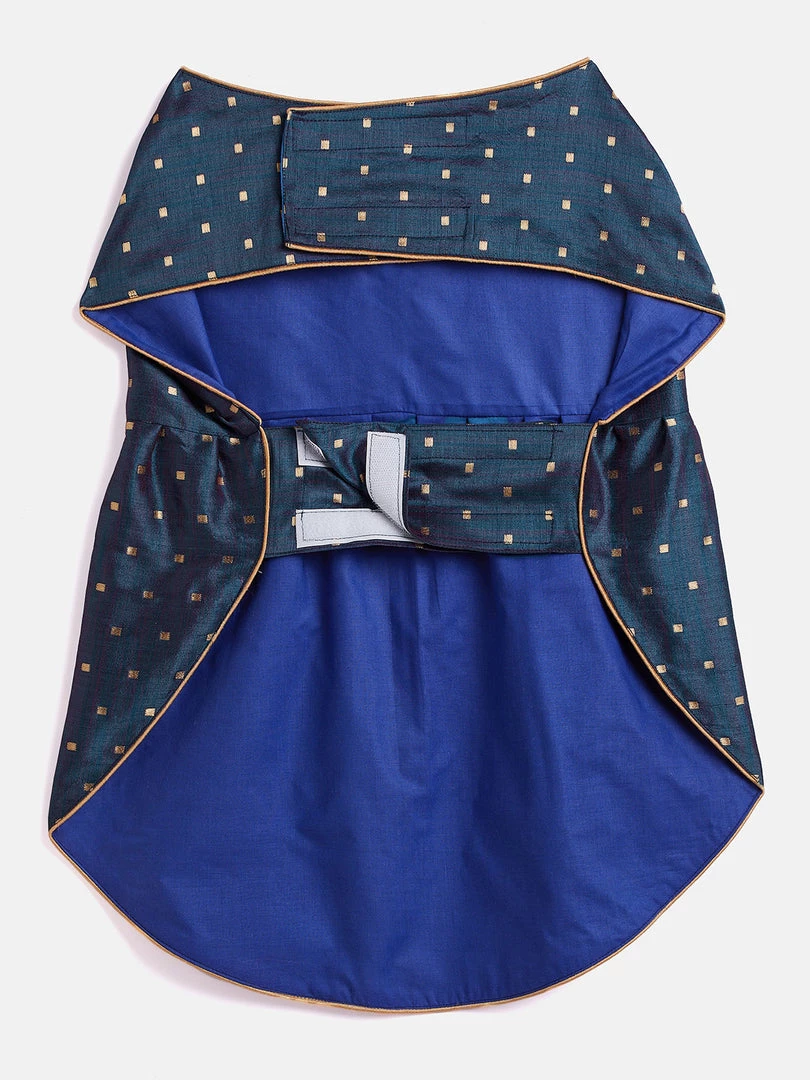 Vastramay Dogs' Blue And Gold Silk Blend Dress Ethnic Wear For Pets 6 Vastramay Dogs' Blue And Gold Silk Blend Dress Ethnic Wear For Pets