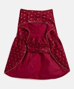Vastramay Dogs' Maroon And Gold Silk Blend Dress Ethnic Wear For Pets
