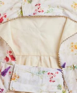 Vastramay Dogs' Cream Floral Printed Cotton Blend Dress