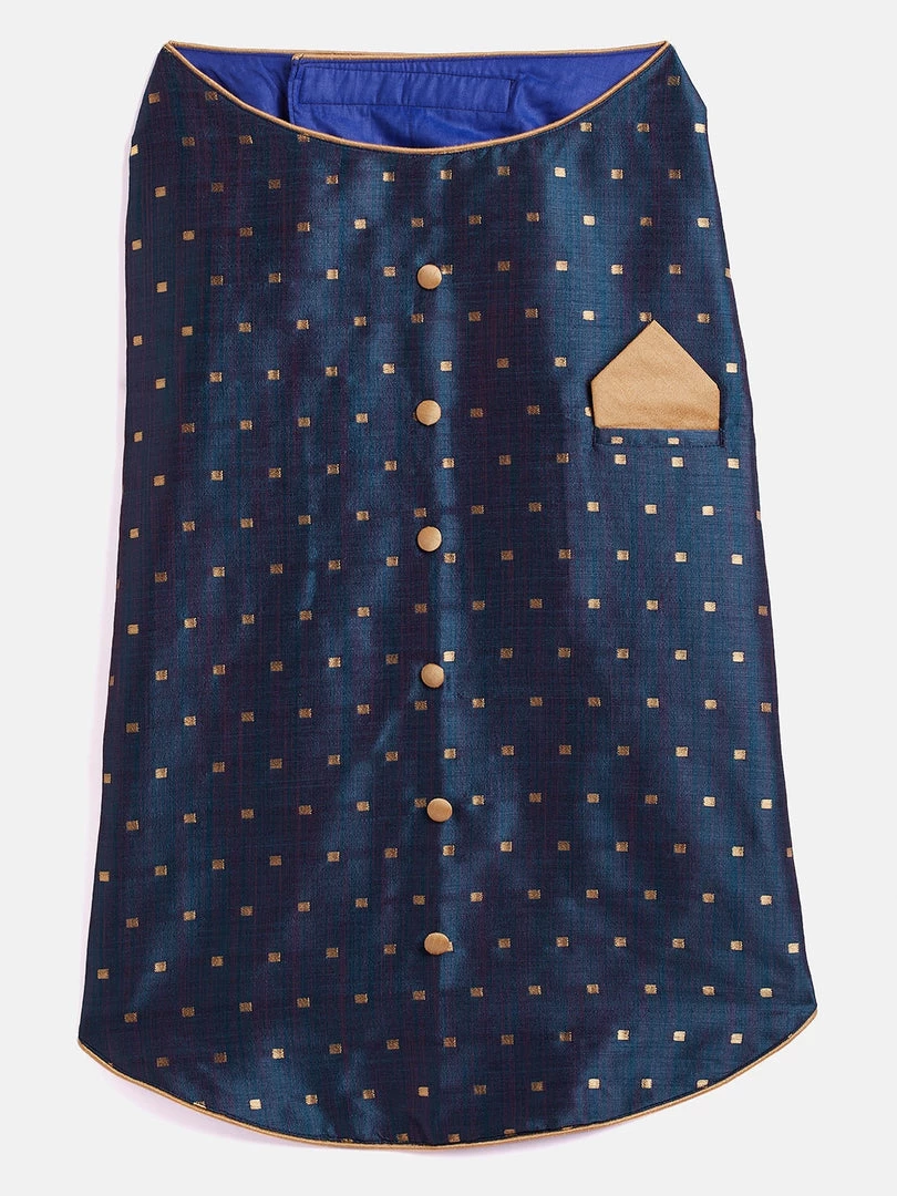 Vastramay Dogs' Blue And Gold Silk Blend Ethnic Jacket Ethnic Wear For Pets 4 Vastramay Dogs' Blue And Gold Silk Blend Ethnic Jacket Ethnic Wear For Pets