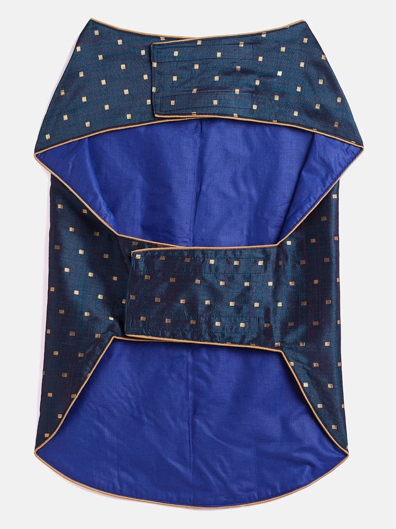 Vastramay Dogs' Blue And Gold Silk Blend Ethnic Jacket Ethnic Wear For Pets 5 Vastramay Dogs' Blue And Gold Silk Blend Ethnic Jacket Ethnic Wear For Pets
