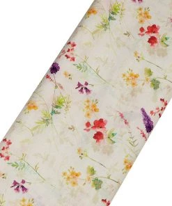 Vastramay Floral Printed Cream Cotton Linen Blend Fabric