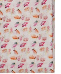 Vastramay Floral Printed White And Rose Pink Cotton Linen Blend Fabric