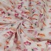 Vastramay Floral Printed White And Rose Pink Cotton Linen Blend Fabric