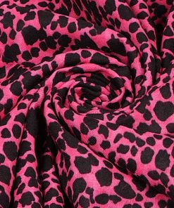 Vastramay Cheetah Print Pink Base Cotton Blend Running Fabric