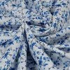 Vastramay Floral Printed White And Blue Cotton Linen Blend Fabric