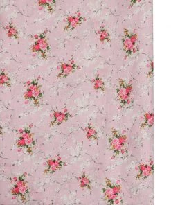 Vastramay Floral Printed Baby Pink And Rose Pink Cotton Linen Blend Fabric