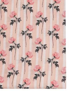 Vastramay Floral Printed Peach Base Soft Cotton Linen Fabric