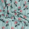 Vastramay Floral Printed Mint Green And Rose Pink Cotton Linen Blend Fabric