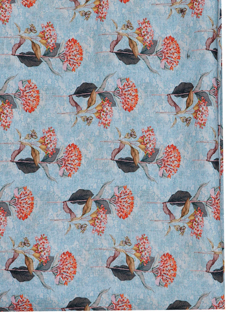 Vastramay Floral Printed Sky Blue And Orange Cotton Linen Blend Fabric 5 Vastramay Floral Printed Sky Blue And Orange Cotton Linen Blend Fabric