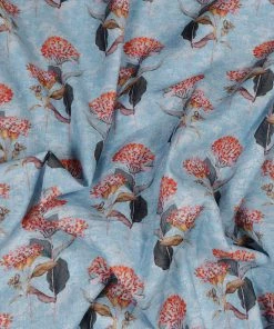 Vastramay Floral Printed Sky Blue And Orange Cotton Linen Blend Fabric 11 Vastramay Floral Printed Sky Blue And Orange Cotton Linen Blend Fabric