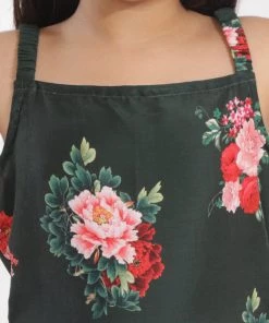 Vastramay Girls' Floral Printed Cotton Silk Kurta And Tulip Pants