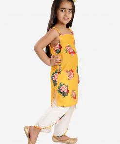 Vastramay Girls' Floral Printed Cotton Silk Kurta And Tulip Pants 13 Vastramay Girls' Floral Printed Cotton Silk Kurta And Tulip Pants