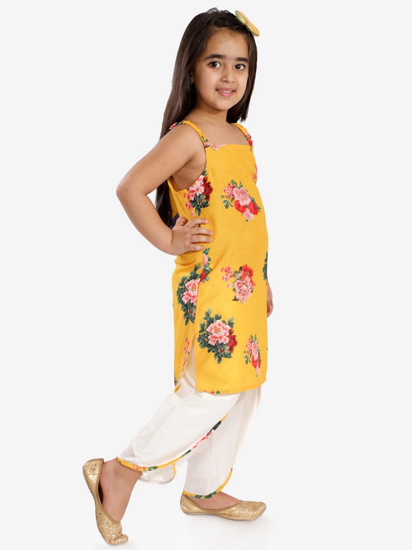 Vastramay Girls' Floral Printed Cotton Silk Kurta And Tulip Pants 6 Vastramay Girls' Floral Printed Cotton Silk Kurta And Tulip Pants