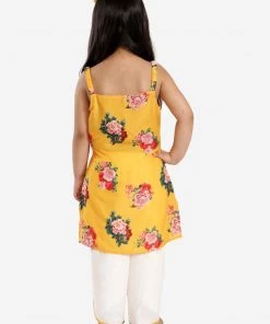 Vastramay Girls' Floral Printed Cotton Silk Kurta And Tulip Pants 14 Vastramay Girls' Floral Printed Cotton Silk Kurta And Tulip Pants