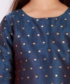 Vastramay Silk Blend Blue And Rose Gold Woven Siblings Set