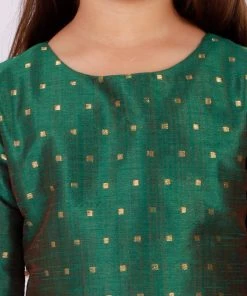 Vastramay Girls' Green Zari Kurta And Rose Gold Sharara Set