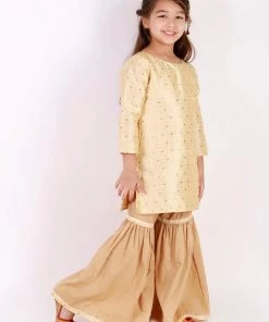 Vastramay Banarasi Gold And Rose Gold Woven Siblings Set