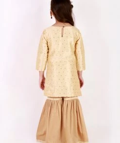 Vastramay Girls' Gold Zari Kurta And Rose Gold Sharara Set 11 Vastramay Girls' Gold Zari Kurta And Rose Gold Sharara Set