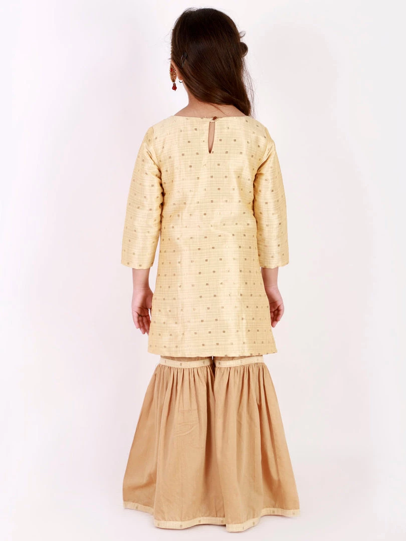 Vastramay Girls' Gold Zari Kurta And Rose Gold Sharara Set 5 Vastramay Girls' Gold Zari Kurta And Rose Gold Sharara Set