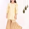 Vastramay Girls' Gold Zari Kurta And Rose Gold Sharara Set