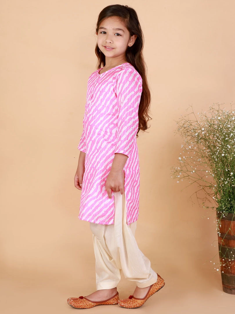 Vastramay Girls' Pink Color Printed Kurta & Cream Patiala Set 4 Vastramay Girls' Pink Color Printed Kurta & Cream Patiala Set