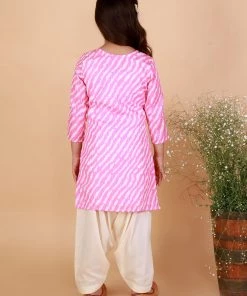 Vastramay Girls' Pink Color Printed Kurta & Cream Patiala Set 10 Vastramay Girls' Pink Color Printed Kurta & Cream Patiala Set