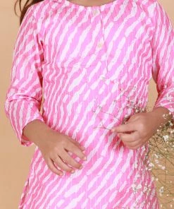 Vastramay Laheriya Pattern Pink And Blue Cotton Blend Siblings Set