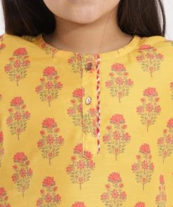 Vastramay Girls' Mustard And Cream Linen Kurta And Patiala Set