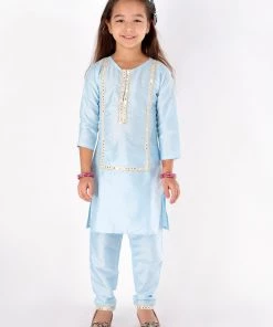 Vastramay Girls' Aqua Viscose Kurta And Straight Pant Set