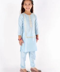 Vastramay Girls' Aqua Viscose Kurta And Straight Pant Set