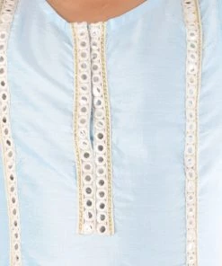 Vastramay Girls' Aqua Viscose Kurta And Straight Pant Set