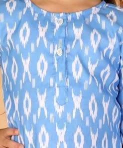 Vastramay Aqua Blue Traditional Ikkat Print Siblings Set 11 Vastramay Aqua Blue Traditional Ikkat Print Siblings Set